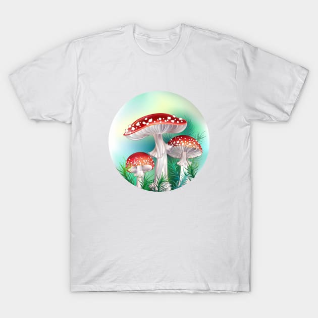 Red fly agarics in circle T-Shirt by Blackmoon9